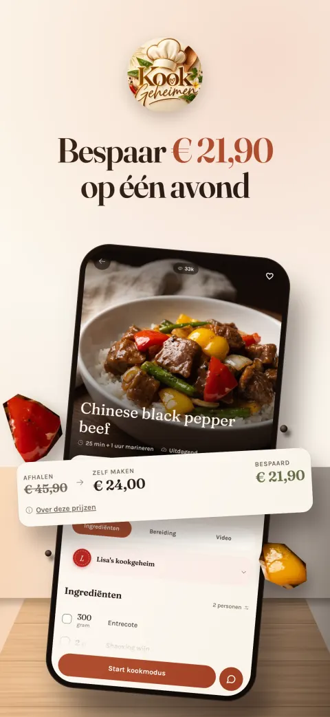 Bespaar 21,90 euro op een avond: afhalen 45,90 tegenover zelf maken 24,00